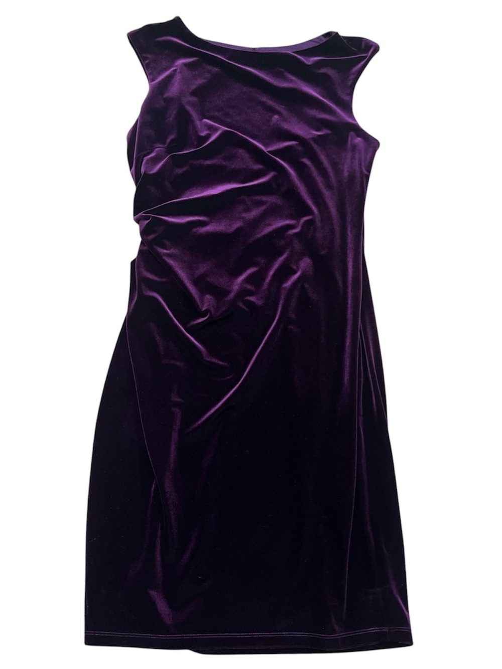 David Meister Purple Velvet Dress Size 12 Knee Length Sleeveless Keyhole Back